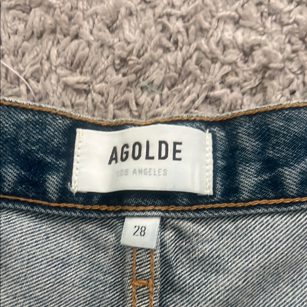 Agolde Parker Distressed Blue Jean Shorts - Picture 3 of 4